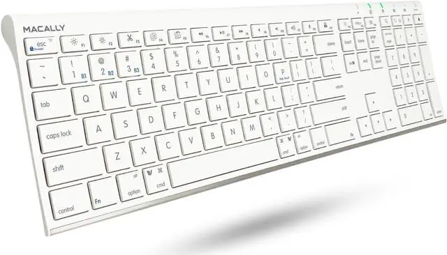Main image of Macally Wireless Bluetooth Keyboard for Mac or Windows PC - Compatible Apple Keyboard Rechargeable - Multi-Device Keyboard, Up to 3 Devices with 110 Keys, 20 Shortcuts, and Numeric Keypad - White