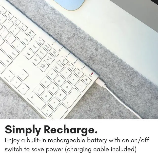 Alt view image 4 of 7 - Macally Wireless Bluetooth Keyboard for Mac or Windows PC - Compatible Apple Keyboard Rechargeable - Multi-Device Keyboard, Up to 3 Devices with 110 Keys, 20 Shortcuts, and Numeric Keypad - White