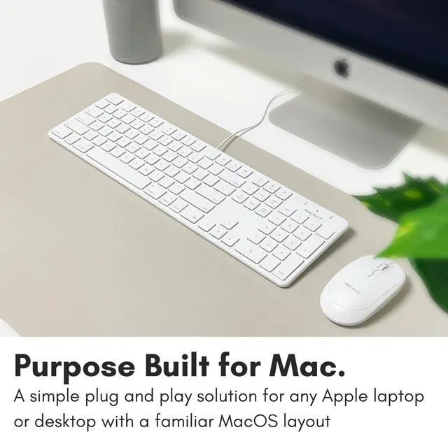 Alt view image 2 of 7 - Macally Slim USB Wired Keyboard for Mac and Windows PC - Full Size 104 Key Layout & 16 Shortcut Keys - Scissor Keycaps for Smooth Typing - Mac Wired Keyboard with Numeric Keypad