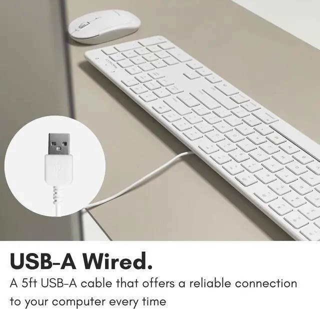 Alt view image 3 of 7 - Macally Slim USB Wired Keyboard for Mac and Windows PC - Full Size 104 Key Layout & 16 Shortcut Keys - Scissor Keycaps for Smooth Typing - Mac Wired Keyboard with Numeric Keypad