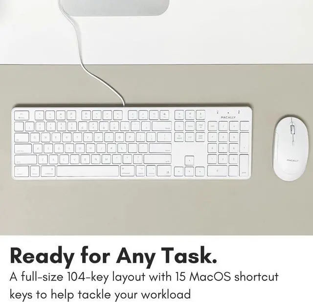 Alt view image 4 of 7 - Macally Slim USB Wired Keyboard for Mac and Windows PC - Full Size 104 Key Layout & 16 Shortcut Keys - Scissor Keycaps for Smooth Typing - Mac Wired Keyboard with Numeric Keypad