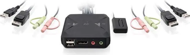 Main image of IOGEAR 2-Port USB DisplayPort Cable KVM Switch - 4K 30Hz - Remote Switch Button - Plug n Play - USB Expandable With USB Hub - 7.1 HD Audio - Mac Win - GCS52DP