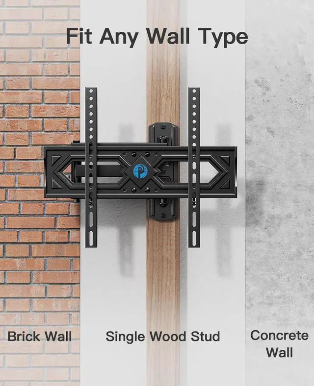Alt view image 3 of 7 - Pipishell Full Motion TV Wall Mount for 26-60 Inch Flat Curved TVs, Heavy Duty Single Articulating Arms TV Bracket Up to VESA 400x400mm and 77lbs, Support Swivel, Tilt, Level Adjustment