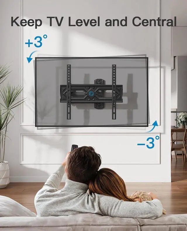 Alt view image 6 of 7 - Pipishell Full Motion TV Wall Mount for 26-60 Inch Flat Curved TVs, Heavy Duty Single Articulating Arms TV Bracket Up to VESA 400x400mm and 77lbs, Support Swivel, Tilt, Level Adjustment