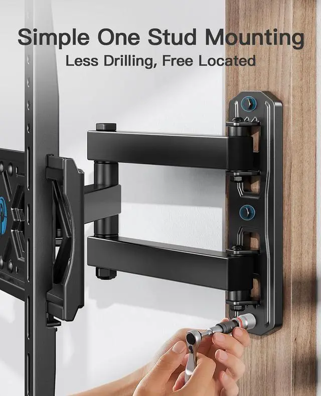 Alt view image 7 of 7 - Pipishell Full Motion TV Wall Mount for 26-60 Inch Flat Curved TVs, Heavy Duty Single Articulating Arms TV Bracket Up to VESA 400x400mm and 77lbs, Support Swivel, Tilt, Level Adjustment