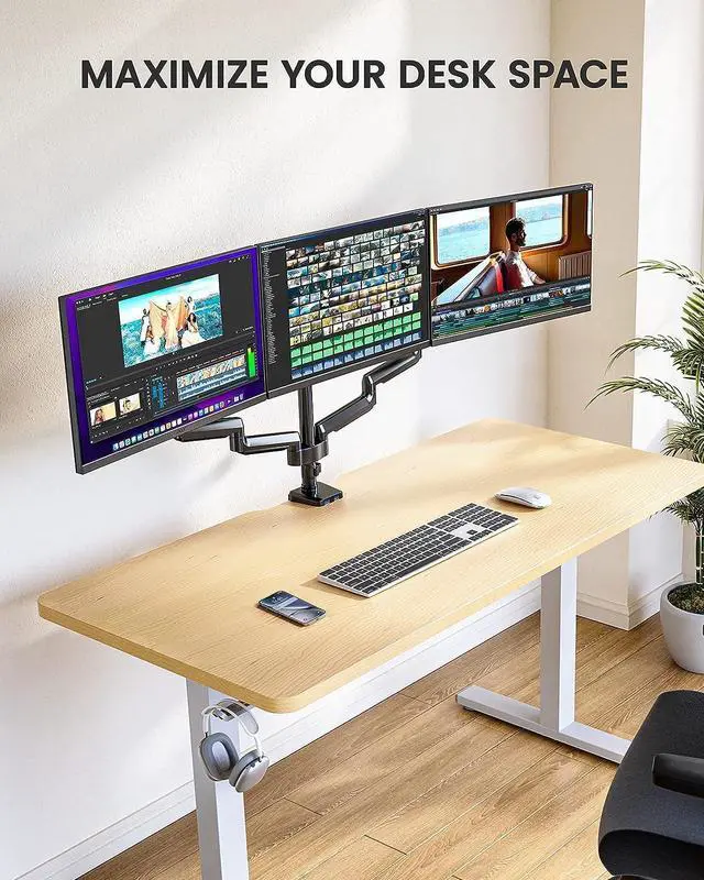 Alt view image 5 of 7 - ErGear Triple Monitor Mount for 13-27 inch Screens, Gas Springcore Triple Monitor Arms with USB, Heavy Duty Three Monitors Stand with Tilt, Swivel, Rotation, Holds Up to 17.6 lbs Each Arm