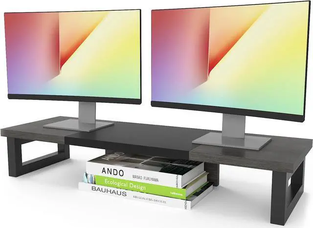 Main image of WESTREE Dual Monitor Stand Riser, Wood and Steel Monitor Stand Riser, Computer Monitor Stand for 2 Monitors, Multi-Purpose Desktop Storage Stand for Computer,Laptop,Printer,TV