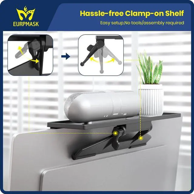 Alt view image 3 of 7 - 2 Pieces TV Top Shelf - EURPMASK Adjustable Computer Monitor Top Shelf,Stable TV Top Storage Bracket,Clamp-on Computer Screen Shelf for Soundbar,Figure Display,Cable Box,Home Office Decor, 13.4 x 3.3