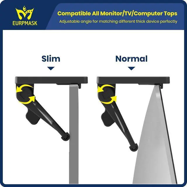 Alt view image 6 of 7 - 2 Pieces TV Top Shelf - EURPMASK Adjustable Computer Monitor Top Shelf,Stable TV Top Storage Bracket,Clamp-on Computer Screen Shelf for Soundbar,Figure Display,Cable Box,Home Office Decor, 13.4 x 3.3
