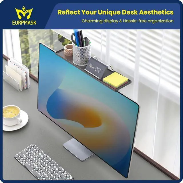 Alt view image 7 of 7 - 2 Pieces TV Top Shelf - EURPMASK Adjustable Computer Monitor Top Shelf,Stable TV Top Storage Bracket,Clamp-on Computer Screen Shelf for Soundbar,Figure Display,Cable Box,Home Office Decor, 13.4 x 3.3