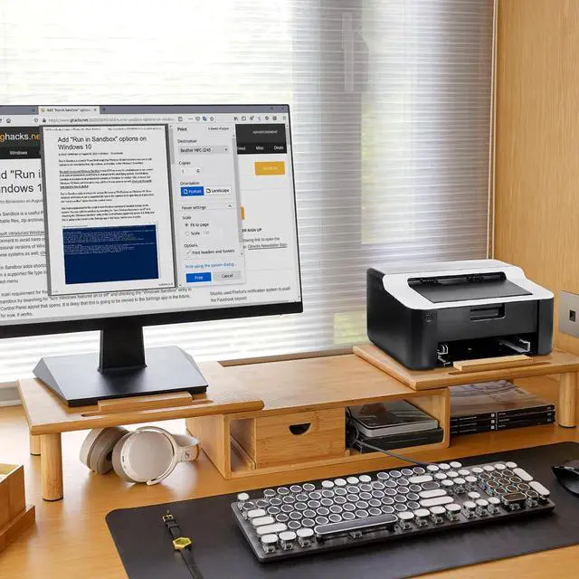Alt view image 7 of 7 - Dual Monitor Stand Riser with Drawer for Desk Laptop Desk Shelf with Adjustable Length and Angle, Bamboo Computer Stand Riser for 2 or 3 Monitors Screen Laptop PC TV -Natural