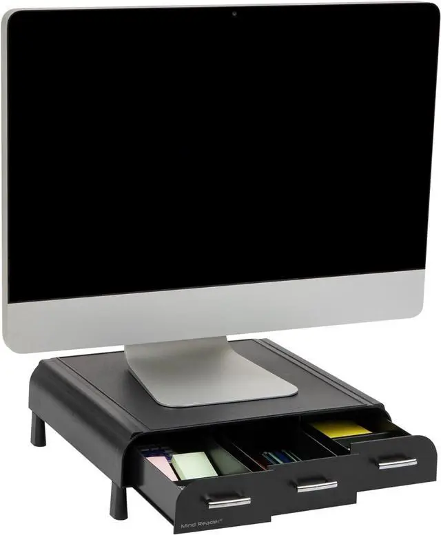Main image of Mind Reader Monitor Stand, Laptop Riser, Desktop Organizer, Storage Drawer, Office, Plastic, 13.5"L x 13"W x 4"H, Black