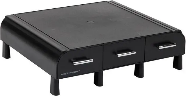Alt view image 6 of 7 - Mind Reader Monitor Stand, Laptop Riser, Desktop Organizer, Storage Drawer, Office, Plastic, 13.5"L x 13"W x 4"H, Black