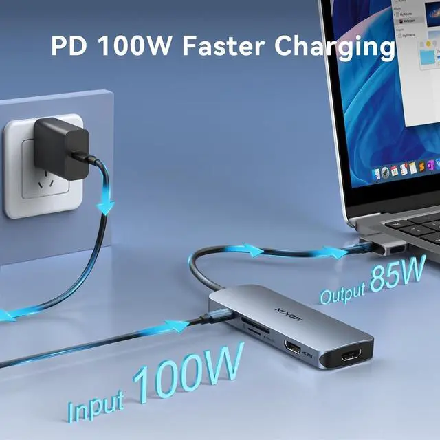 Alt view image 6 of 7 - Docking Station for MacBook Pro Air,USB C Docking Station Dual Monitor,Dual HDMI Adapter Hub for Mac MacBook Pro with 2 HDMI(4K @60Hz), 3 USB3.0,SD TF Card Reader and 100W PD USB C Port