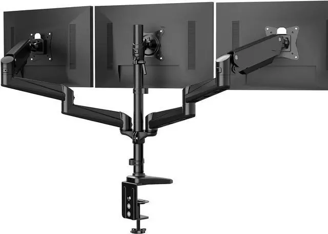Main image of HUANUO Triple Monitor Mount for 17 to 32 inch Screens, Gas Spring Adjustment Triple Monitor Stand with Swivel, Tilt, Rotation, Clamp & Grommet Kit (Black)