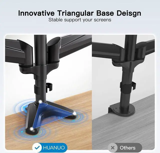 Alt view image 5 of 7 - Triple Monitor Mount for 17 to 32 inch Screens Gas Springs Adjustment Triple Monitor Stand with Swivel Tilt Rotation Clamp & Grommet Kit (Black)