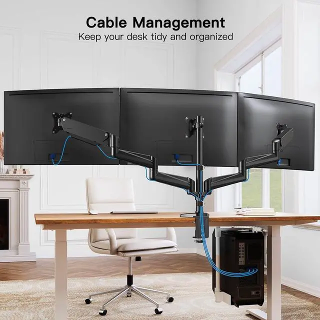 Alt view image 7 of 7 - Triple Monitor Mount for 17 to 32 inch Screens Gas Springs Adjustment Triple Monitor Stand with Swivel Tilt Rotation Clamp & Grommet Kit (Black)