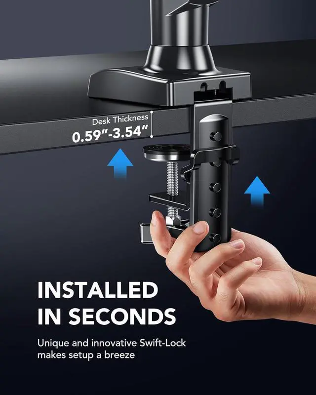 Alt view image 6 of 7 - HUANUO Single Monitor Mount, 13 to 32 Inch Gas Spring Monitor Arm, Adjustable Stand, Vesa Mount with Clamp and Grommet Base - Fits 4.4 to 19.8lbs LCD Computer Monitors