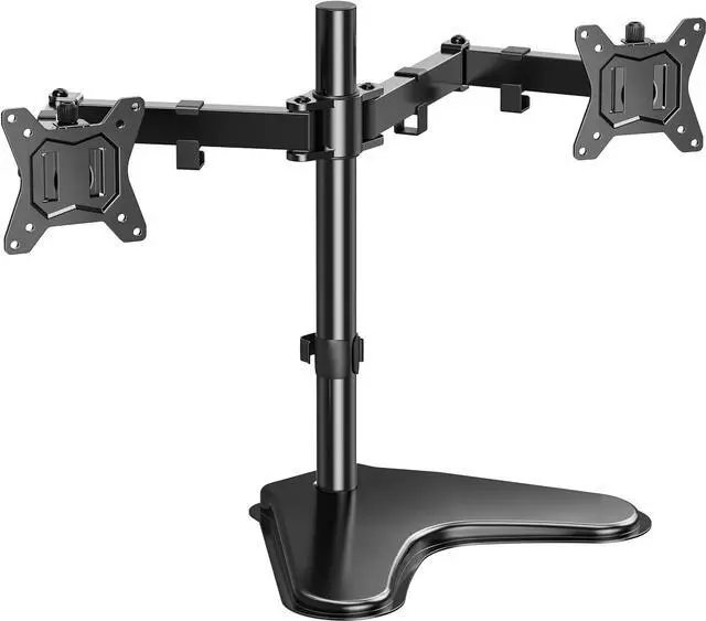 Main image of HUANUO 32 inches Dual Monitor Stand up to 17.6lbs per Arm, High-Grade Aluminum Free-Standing Dual Monitors Mount for 2 Screens. Fully Adjustable Dual Monitor Stand for Desk with Tilt, Swivel, Rotation
