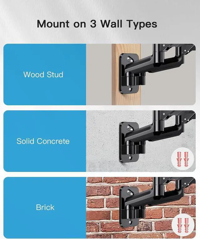 Alt view image 7 of 7 - HUANUO Dual Monitor Wall Mount for 17 to 32 Inch Screen, Wall Mount Monitor Arm for 2 Monitors, Each Holds Up to 17.6lbs, Full Motion Wall Monitor Mount with Tilt Rotate Swivel, VESA 75x75 or 100x100