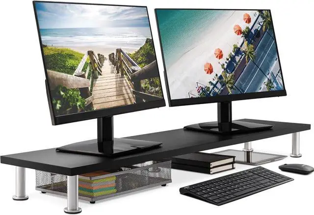 Main image of The Original Bamboo Dual Monitor Stand (As Seen On PBS) - 42 Inch Large Monitor Riser for Computer Screens, Laptop or TV - Desk Shelf Adds Storage Space and Improves Ergonomics - Black
