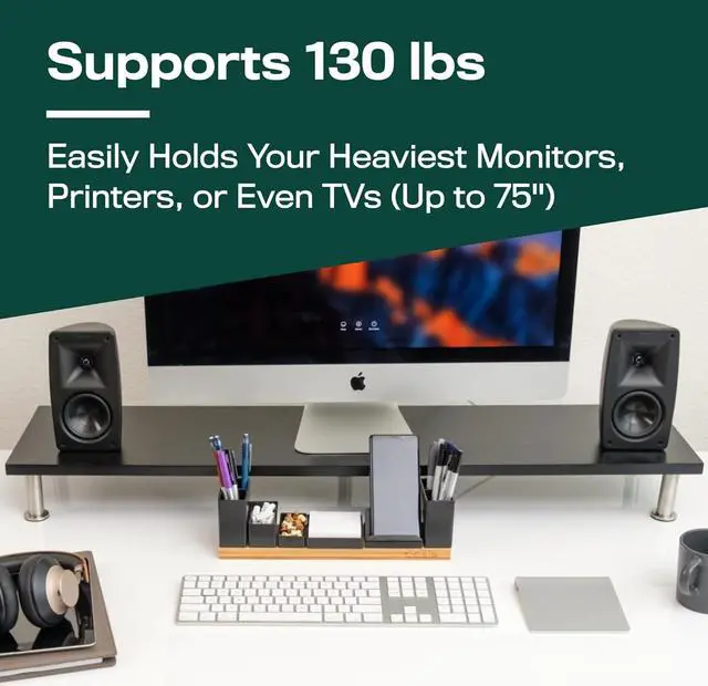 Alt view image 3 of 6 - The Original Bamboo Dual Monitor Stand (As Seen On PBS) - 42 Inch Large Monitor Riser for Computer Screens, Laptop or TV - Desk Shelf Adds Storage Space and Improves Ergonomics - Black
