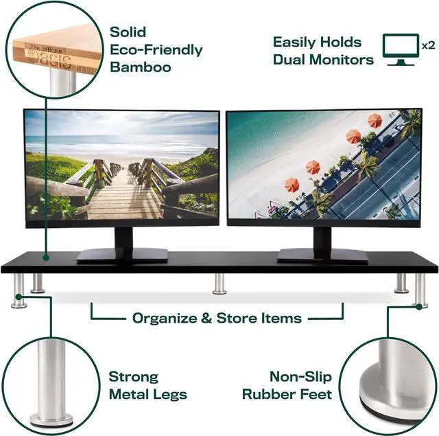 Alt view image 5 of 6 - The Original Bamboo Dual Monitor Stand (As Seen On PBS) - 42 Inch Large Monitor Riser for Computer Screens, Laptop or TV - Desk Shelf Adds Storage Space and Improves Ergonomics - Black