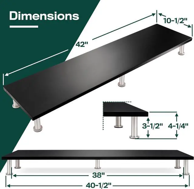 Alt view image 6 of 6 - The Original Bamboo Dual Monitor Stand (As Seen On PBS) - 42 Inch Large Monitor Riser for Computer Screens, Laptop or TV - Desk Shelf Adds Storage Space and Improves Ergonomics - Black