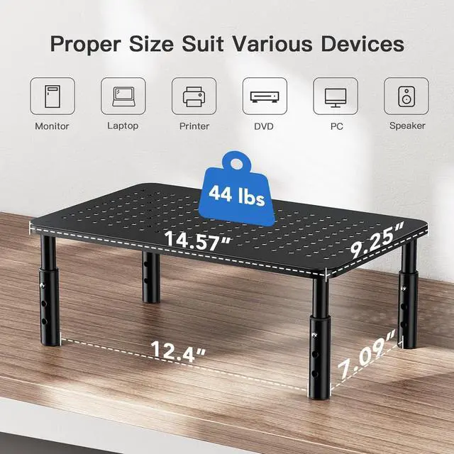 Alt view image 3 of 7 - HUANUO Monitor Stand for Desk, Computer Monitor Stand Height Adjustable, Monitor Riser for 2 Monitors, Laptop Stand for Desk, 2 Pack, Black