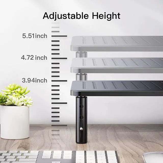 Alt view image 4 of 7 - HUANUO Monitor Stand for Desk, Computer Monitor Stand Height Adjustable, Monitor Riser for 2 Monitors, Laptop Stand for Desk, 2 Pack, Black