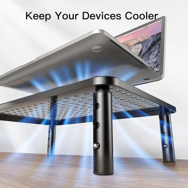 Alt view image 6 of 7 - HUANUO Monitor Stand for Desk, Computer Monitor Stand Height Adjustable, Monitor Riser for 2 Monitors, Laptop Stand for Desk, 2 Pack, Black