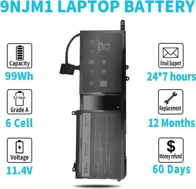 Alt view image 5 of 7 - Emanjor Type 9NJM1 44T2R MG2YH Laptop Battery Replacement for Dell Alienware 17 R4 R5 15 R3 R4 P31E P69F P31E001 P31E002 P69F001 P69F002 HF25D 01D82 546FF 0546FF HF250 0HF250 0MG2YH 99Wh 11.4V 6 Cell