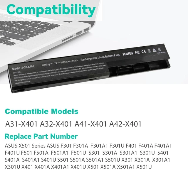 Alt view image 5 of 7 - Fancy Buying Laptop Notebook Battery Compatible with Asus X501A X301 X301A X301U X401 X401A X401U X501 X501U A31-X401 A32-X401 A41-X401 A42-X401