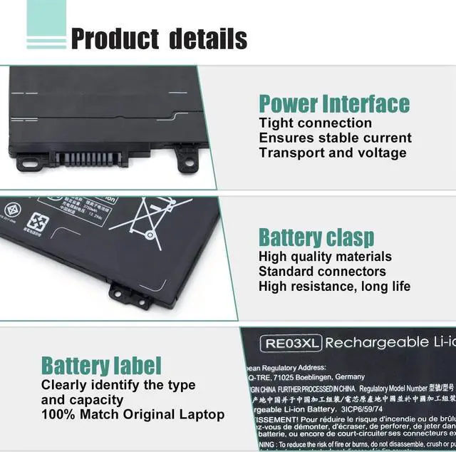 Alt view image 3 of 7 - RE03XL L32656-005 Laptop Battery Replacement for HP ProBook 450 G6 450 G7 440 G6 430 445 455R G6 430 440 445 G7 Serie for hp probook 450 g6 Battery