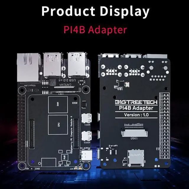 Alt view image 2 of 6 - BIGTREETECH Pi4B Adapter V1.0 for Raspberry Pi CM4/ BTT CB1 V2.2/CB1 emmc core Board Compatible SKR Mini E3 V3.0 SKR V1.4 Turbo SKR 3 Octopus V1.1/Pro to Running Klipper for Voron 3D Printer Board