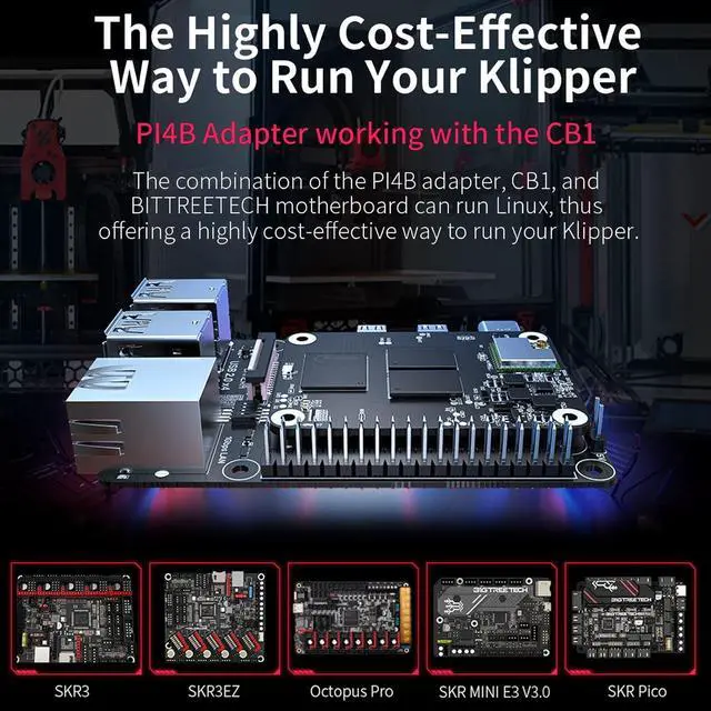Alt view image 3 of 6 - BIGTREETECH Pi4B Adapter V1.0 for Raspberry Pi CM4/ BTT CB1 V2.2/CB1 emmc core Board Compatible SKR Mini E3 V3.0 SKR V1.4 Turbo SKR 3 Octopus V1.1/Pro to Running Klipper for Voron 3D Printer Board