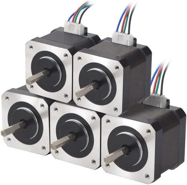 Main image of STEPPERONLINE 5PCS Nema 17 Stepper Motor 1.5A 12V 45Ncm (63.74oz.in) 4-Lead 39mm Body W/ 1m Cable and Connector for DIY CNC/ 3D Printer/Extruder
