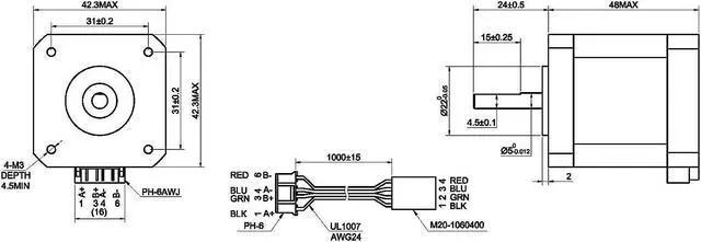 Alt view image 5 of 5 - STEPPERONLINE Nema 17 Stepper Motor 2A 55Ncm Bipolar 1.8 Degree 4-Lead for 3D Printer CNC Extruder,1 Pack