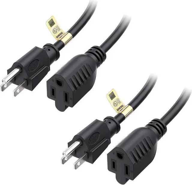 Main image of Cable Matters 2-Pack 16 AWG Heavy Duty Power Extension Cord 10 ft, UL Listed (Power Cord Extension / 3 Prong Extension Cords, NEMA 5-15P to NEMA 5-15R)