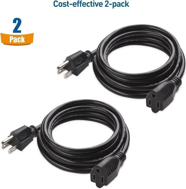 Alt view image 2 of 7 - Cable Matters 2-Pack 16 AWG Heavy Duty Power Extension Cord 10 ft, UL Listed (Power Cord Extension / 3 Prong Extension Cords, NEMA 5-15P to NEMA 5-15R)