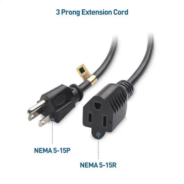 Alt view image 3 of 7 - Cable Matters 2-Pack 16 AWG Heavy Duty Power Extension Cord 10 ft, UL Listed (Power Cord Extension / 3 Prong Extension Cords, NEMA 5-15P to NEMA 5-15R)