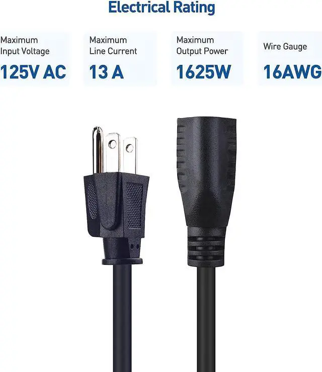 Alt view image 4 of 7 - Cable Matters 2-Pack 16 AWG Heavy Duty Power Extension Cord 10 ft, UL Listed (Power Cord Extension / 3 Prong Extension Cords, NEMA 5-15P to NEMA 5-15R)