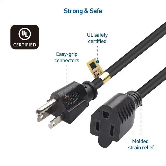 Alt view image 6 of 7 - Cable Matters 2-Pack 16 AWG Heavy Duty Power Extension Cord 10 ft, UL Listed (Power Cord Extension / 3 Prong Extension Cords, NEMA 5-15P to NEMA 5-15R)