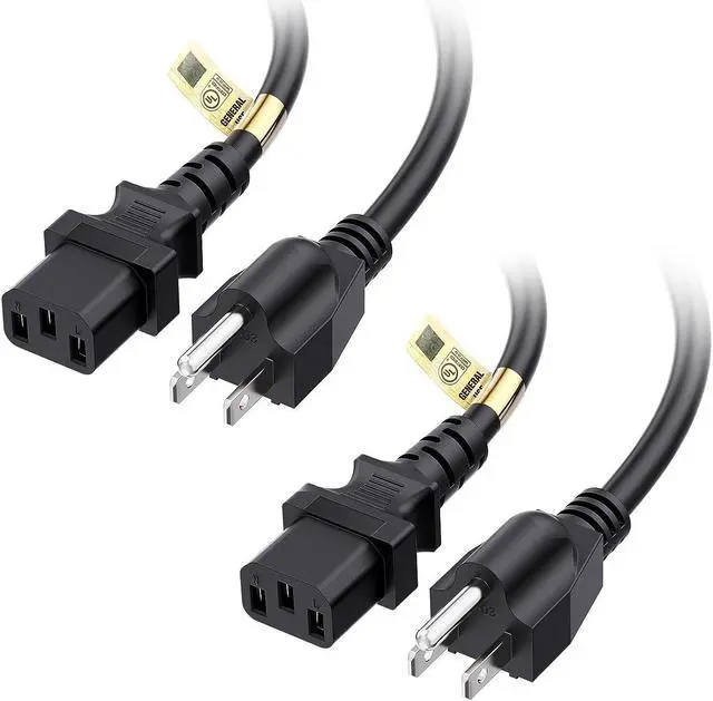 Main image of Cable Matters 2-Pack UL Listed 3 Prong TV Power Cord 10 ft, Computer Power Cord Replacement 16 AWG, PC Power Cable/Monitor Power Cord / 13 Amps AC Power Cord (NEMA 5-15P to IEC C13)