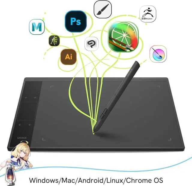 Alt view image 7 of 7 - VEIKK A30 V2 Drawing Tablet 10x6 Inch Graphics Tablet with Battery-Free Pen and 8192 Professional Levels Pressure