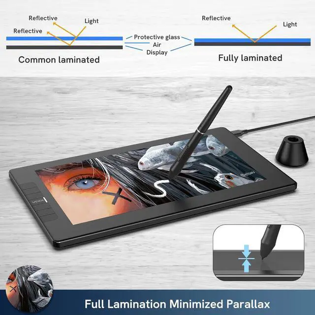 Alt view image 2 of 7 - VEIKK VK1200 Drawing Tablet with Screen,11.6 Inch Full-Laminated Graphic Drawing Monitor,2 Battery-Free Pen and Tilt Function,6 Customized Keys,Anti-Glare Glass(Must be Connected to a PC to Work)