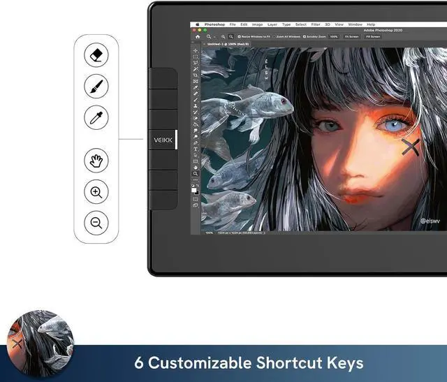 Alt view image 4 of 7 - VEIKK VK1200 Drawing Tablet with Screen,11.6 Inch Full-Laminated Graphic Drawing Monitor,2 Battery-Free Pen and Tilt Function,6 Customized Keys,Anti-Glare Glass(Must be Connected to a PC to Work)