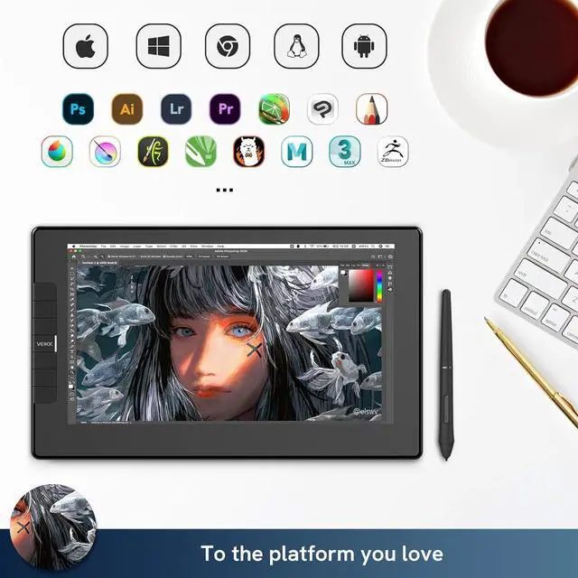 Alt view image 7 of 7 - VEIKK VK1200 Drawing Tablet with Screen,11.6 Inch Full-Laminated Graphic Drawing Monitor,2 Battery-Free Pen and Tilt Function,6 Customized Keys,Anti-Glare Glass(Must be Connected to a PC to Work)