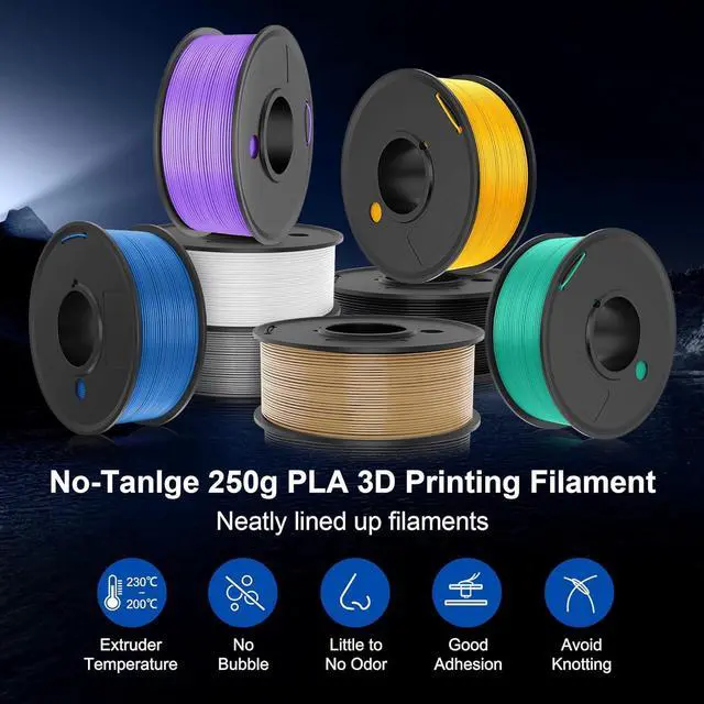 Alt view image 3 of 7 - SUNLU 3D Printer Filament, Neatly Wound 250G Spool PLA Filament Bundle, 1.75mm PLA Filament Muticolor, High Compatiblity, 8 Rolls, Black+White+Grey+Burlywood+Purple+Bluegrey+GrassGreen+PureYellow