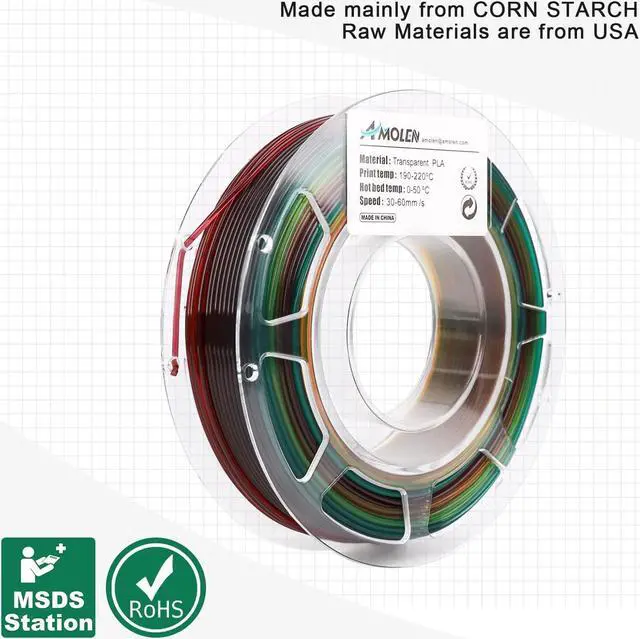 Alt view image 5 of 6 - AMOLEN 3D Printer Filament Bundle, PLA Filament 1.75mm Transparent Multicolor, with Light Transmission Feature,Blue Purple,Yellow Green Purple,Blue Brown,Orange Grey,200g x 4 Spools